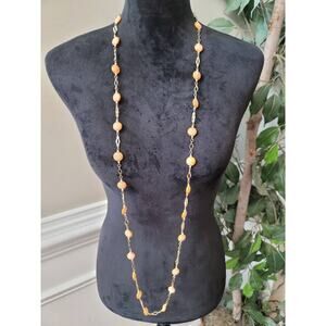 Women's Long Beaded Necklace Orange Floral Design Vintage Style